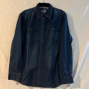 VTG Joseph Abboud Shirt Denim Button Down Plaid Inside Cuffs Size L